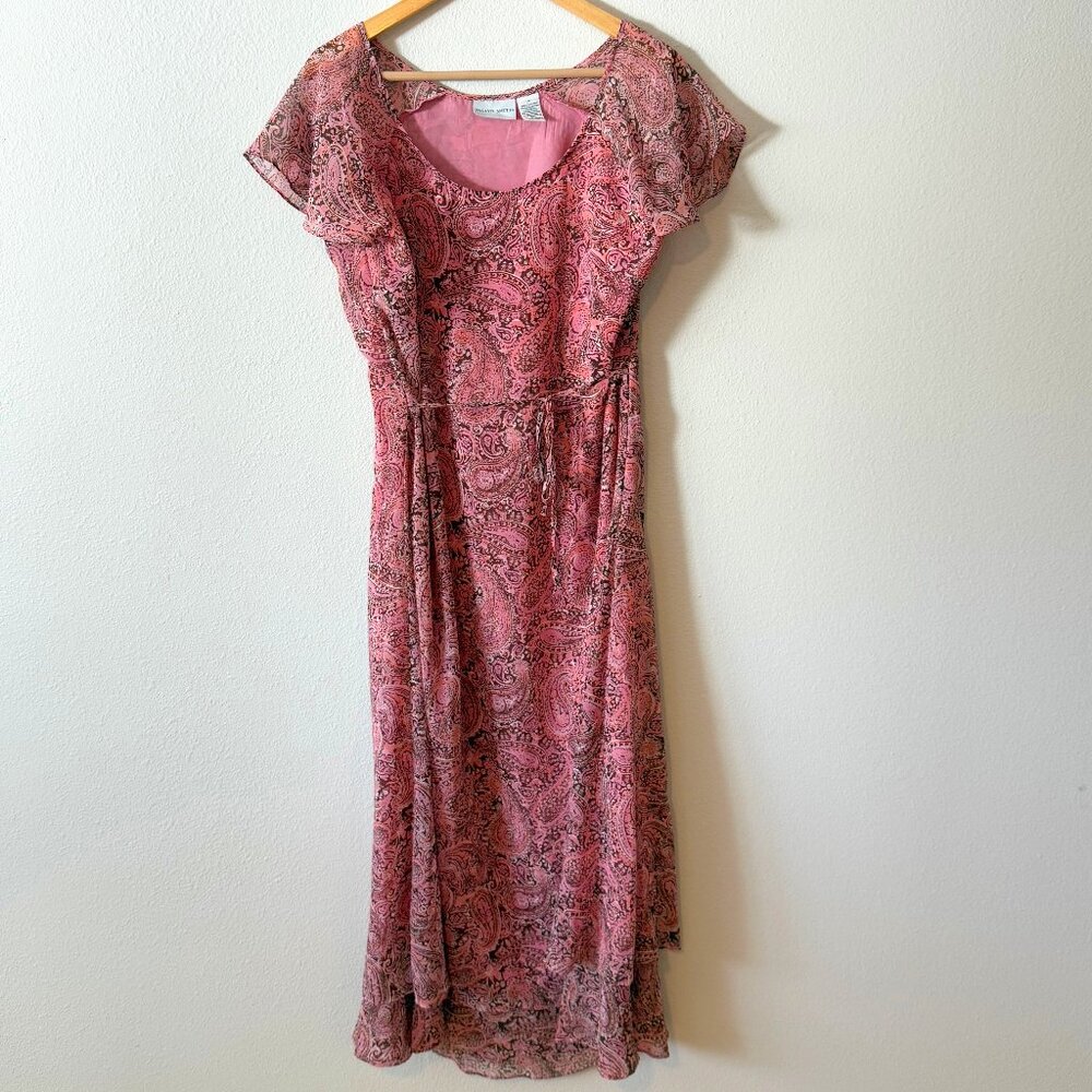 Jaclyn Smith Paisley Print Pink Light Flowy Dress Size 16